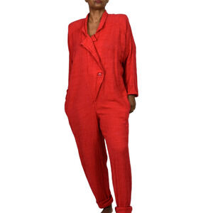 Vintage Arthur Max Blazer Jumpsuit Red One Piece Cotton Gauze Relaxed 90s Large